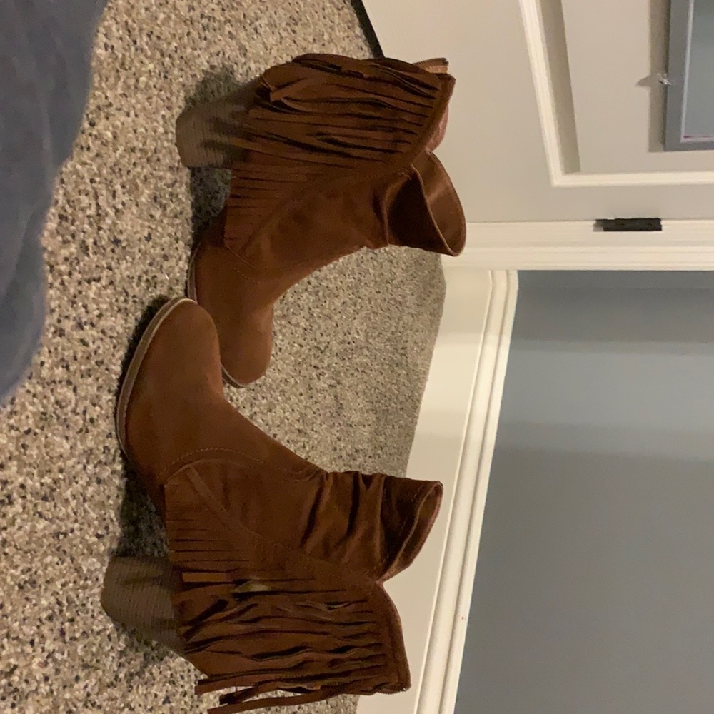 brown fringe boots